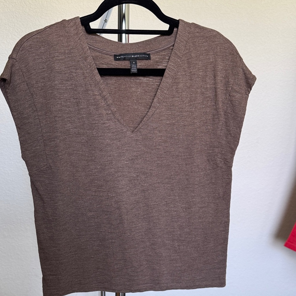 White House Black Market Brown V-Neck Muscle Tee